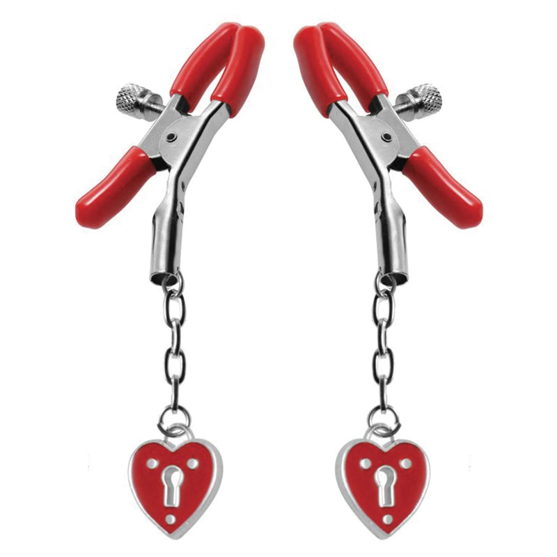 Crimson Tied Heart Padlock Nipple Clamps