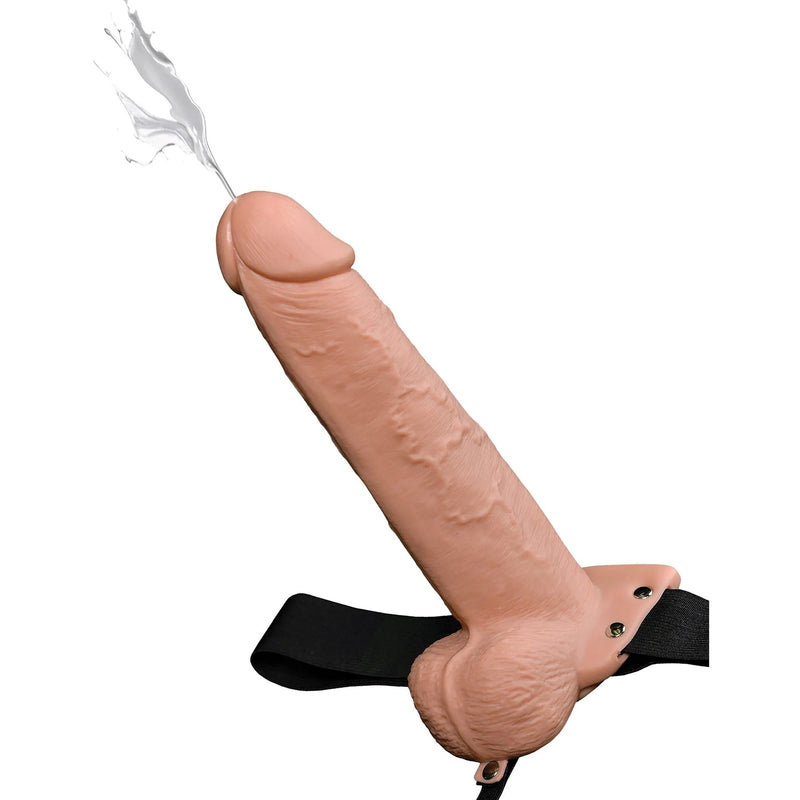 9" Hollow Squirting Strap-On With Balls