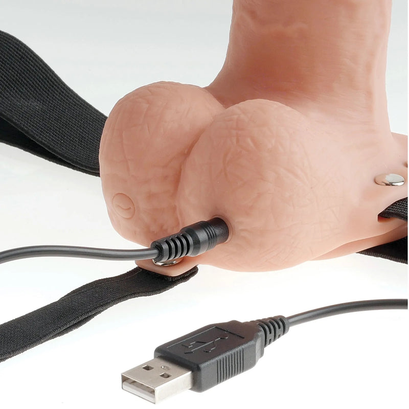 9" Hollow Rechargeable Strap-On With Balls